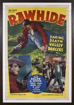 1938 Sol Lesser "Rawhide" Original One Sheet Movie Poster - Featuring Lou Gehrig in Framed Display 